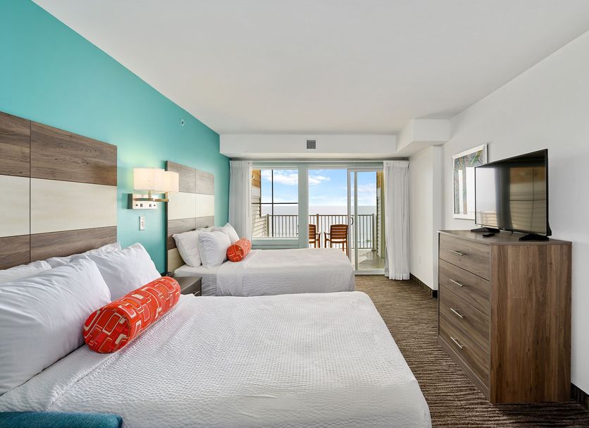 Monte Carlo Boardwalk Oceanfront Ocean City guest room with two beds and oceanfront balcony view