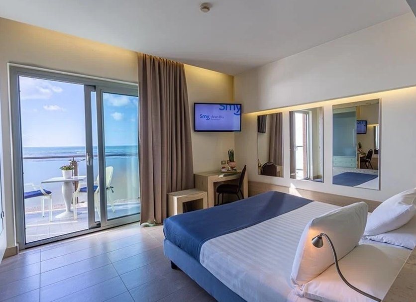 Smy Aran Blu Roma Mare in Lido di Ostia with sea-view balcony and modern bedroom
