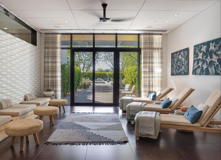 Andaz Scottsdale Resort & Bungalows in Scottsdale lobby lounge with poolside patio doors and lounge chairs