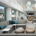 Element Sedona lobby with gray sectional seating, pendant lights, bar seating and mountain views