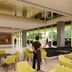 mk hotel tirana lobby in Tirana with yellow chairs, lounge seating and floor-to-ceiling windows