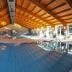 Hotel Hajnal in Mezőkövesd indoor pool with wooden vaulted ceiling and large windows