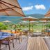 Jiva Hill Resort - Genève in Crozet: terrace dining with mountain and golf course views
