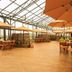 Lotos Inn & Suites, Nairobi rooftop terrace with tables, umbrellas and glass canopy