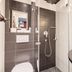 Best Western Hotel Würzburg Sued bathroom with walk-in shower, handheld showerhead, and dark tile walls