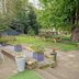 OYO The Leven, Felixstowe: outdoor garden seating area with picnic tables and large trees