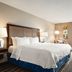 Hampton Inn & Suites Ft. Wayne-North guest room with king bed, desk, chair, and window view in Fort Wayne