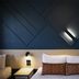 Nightcap at Sandown Park Hotel, Noble Park: twin beds with wall sconces and dark geometric wall paneling