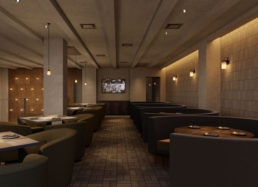 Plaza Hotel Tenjin in Fukuoka restaurant dining room with booths, tables, and warm lighting