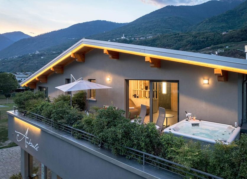 Arbulé Agriturismo & Spa Valtellina in Poggiridenti with terrace hot tub and mountain view
