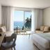 Sunrise Hotel, Pefki: guest room with king bed, sofa, desk, balcony and sea view