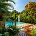 Pousada Ecoilha in Ilhabela with tropical garden, pool, and wooden deck loungers