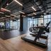 The Elser Hotel Miami fitness center with treadmills, high ceilings, and city views in Miami