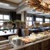 Seerose Resort & Spa in Meisterschwanden buffet dining area with breakfast spread and lake-view windows