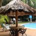 Gran Hotel Paris, La Ceiba: tropical poolside with thatched umbrella, lounge chairs and palm trees
