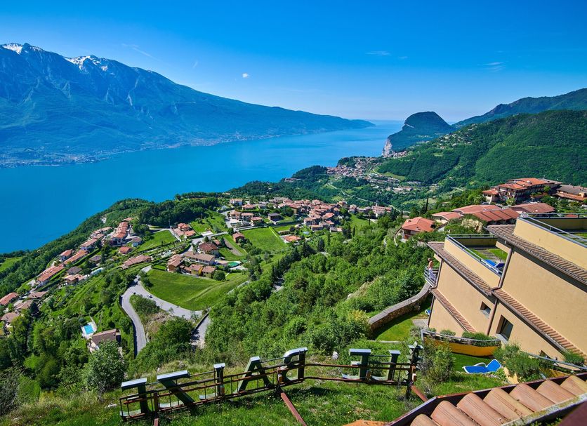 Hotel Le Balze in Tremosine with lake and mountain views from a hillside terrace