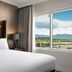 Renaissance Boulder Flatiron Hotel room with large window overlooking Broomfield mountains