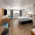 Days Inn by Wyndham Harrisonburg room with king bed, window view, desk and wood-paneled bathroom area