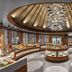 Anantara Dhigu Maldives Resort buffet restaurant interior in Dhigufinolhu with circular ceiling and island displays
