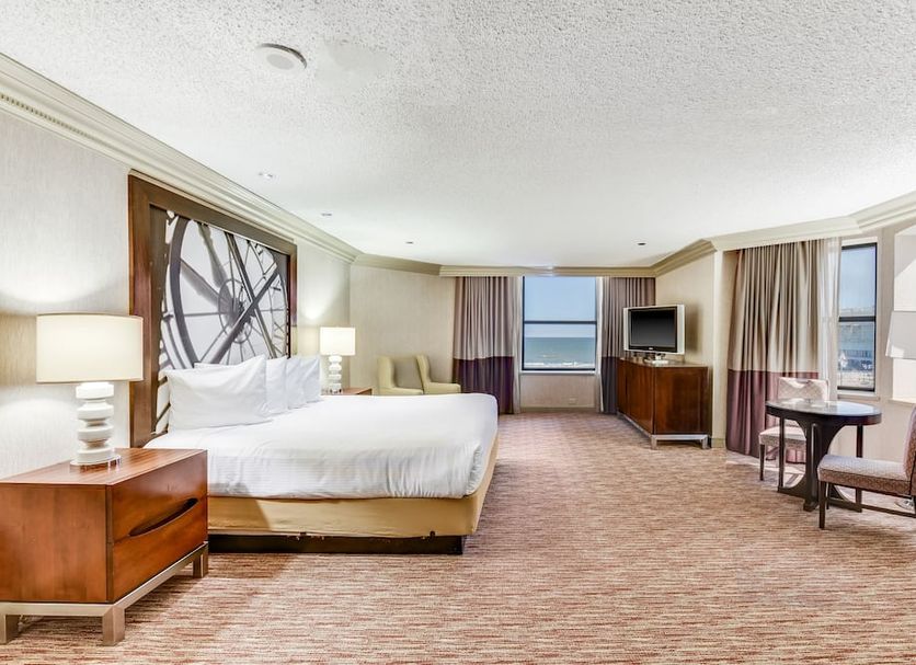 Bally's Atlantic City Hotel & Casino guest room with ocean view and large windows in Atlantic City