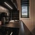 Afternoon Cottages in Hella kitchen with black tile backsplash, cooktop and window view