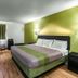 Motel 6 Augusta Ks room with king bed, desk, and green accent wall in Augusta