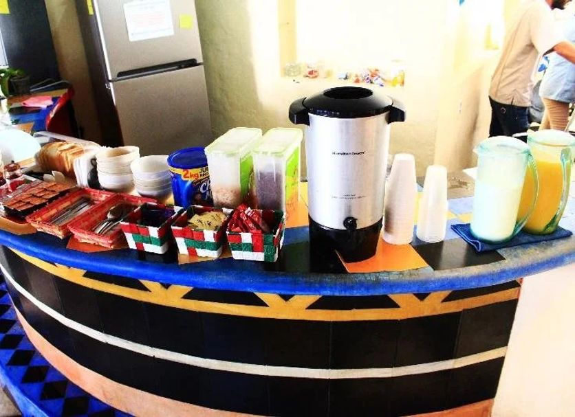 Hotel Maya del Mar, Playa del Carmen breakfast buffet with juice dispensers and coffee urn
