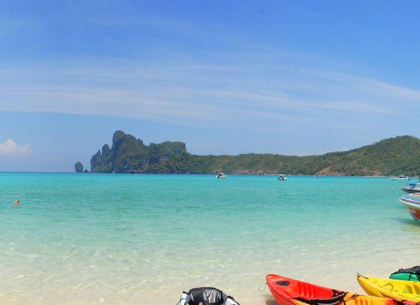 Chongkhao Resort in Ko Phi Phi with beach, turquoise sea, and distant islands