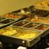 Breakfast buffet at Gästehaus am Karlstor in Karlsruhe with trays of eggs, rolls, fruit and condiments