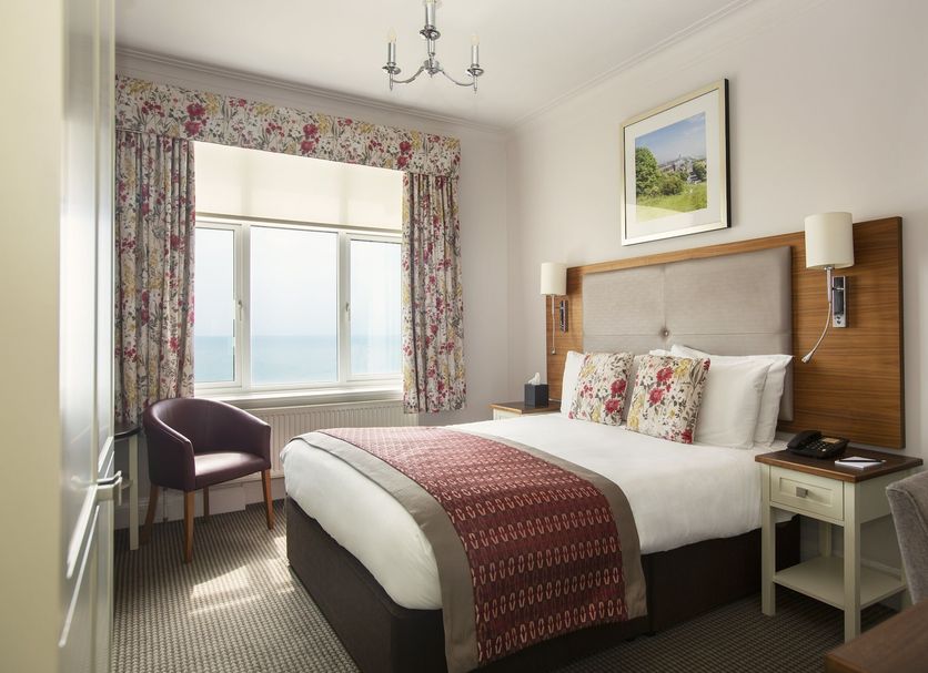 Hydro Hotel Eastbourne guest room with double bed and sea view window