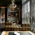 Grand Bohemian Lodge Greenville, Autograph Collection lounge with leather seating, chandelier and floor-to-ceiling windows