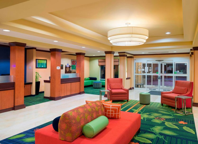 Fairfield Inn & Suites by Marriott Huntingdon Route 22/Raystown Lake lobby with colorful seating and glass entry