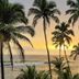 The Yuppi Hippi Beachpackers Hostel in Anjuna with palm trees silhouetted over an ocean sunset.