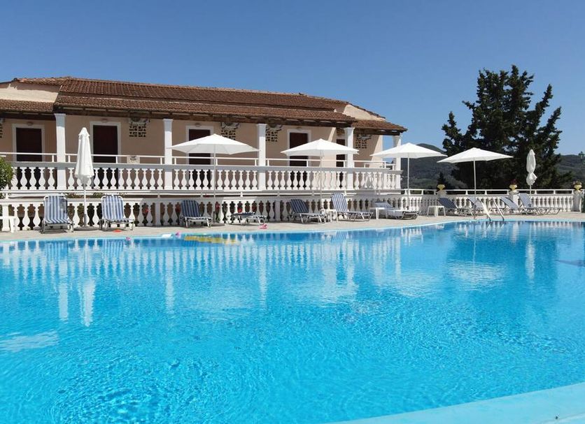 Corfu Panorama by Estia in Moraitika: outdoor pool with terrace, white loungers and umbrellas