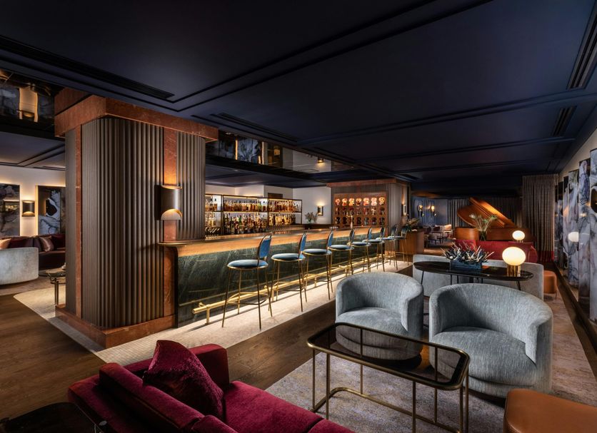 The Westin Miyako Kyoto bar lounge in Kyoto with long counter seating and plush armchairs
