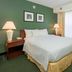 Residence Inn by Marriott Oklahoma City South guest room with king bed, green walls, lamps and window curtains