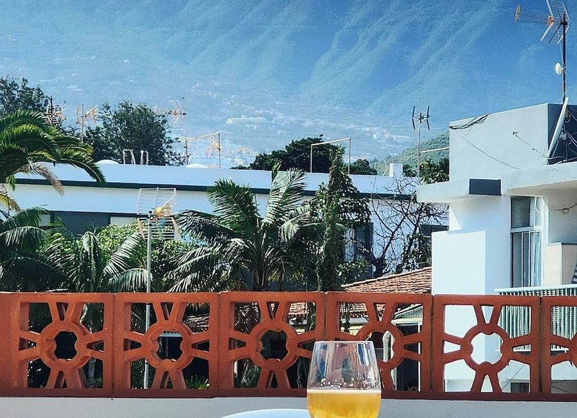 Hotel Don Cándido in Puerto de la Cruz with terrace view of palms and the ocean