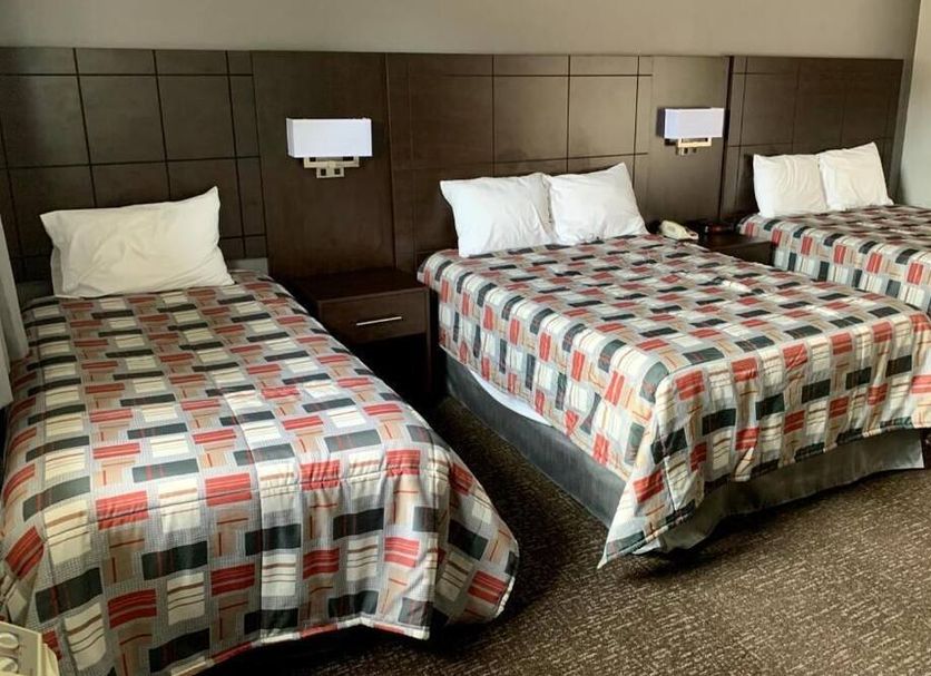Milestone Motel in Collingwood: guest room with three single beds and wall-mounted reading lights