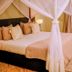 Heritage By Serendib in Blantyre, four-poster canopy bed beside a window with lush greenery