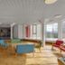 Hunavellir Guesthouse in Blonduos lounge with colorful chairs and large windows