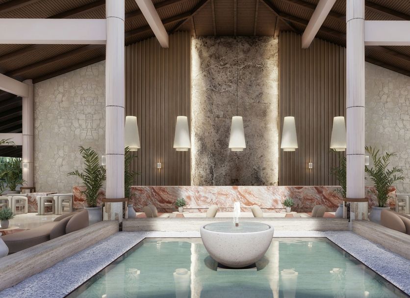 Grand Palladium Bavaro Suites Resort & Spa Punta Cana spa with indoor pool and waterfall wall