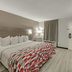Red Roof Inn Kingsport room with king bed, bedside lamps, window curtains, and dresser