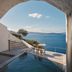 Andronis Boutique Hotel in Thera: cave pool terrace with table overlooking the sea and islands