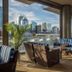 Fairmont Austin Gold Experience terrace with wicker seating and skyline views in Austin