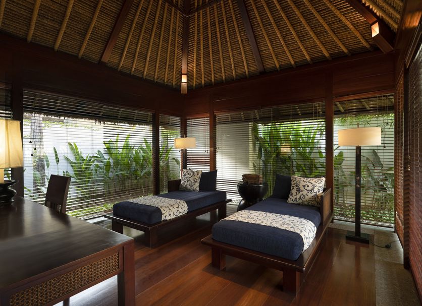 Kayumanis Jimbaran Private Estate & Spa in South Kuta, tropical villa with two daybeds and garden views