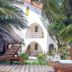 Caribbean Villas Hotel in San Pedro Town with tropical gardens, palm trees, and wooden lounge chairs