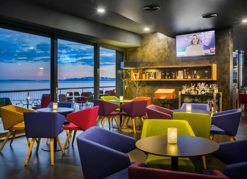 Boutique & Design Hotel Navis, Opatija: colorful lounge bar with sea-view terrace and sunset views