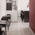 B&B Hotel Milano-Monza in Monza, minimalist breakfast area with tables, stools, and a long counter