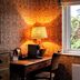 Bel and The Dragon-Cookham guest room with desk, lamp, patterned wallpaper, and window view in Maidenhead
