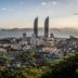 Yiting Huicheng Hotel Xiamen overlooks Xiamen city skyline and bay at sunset